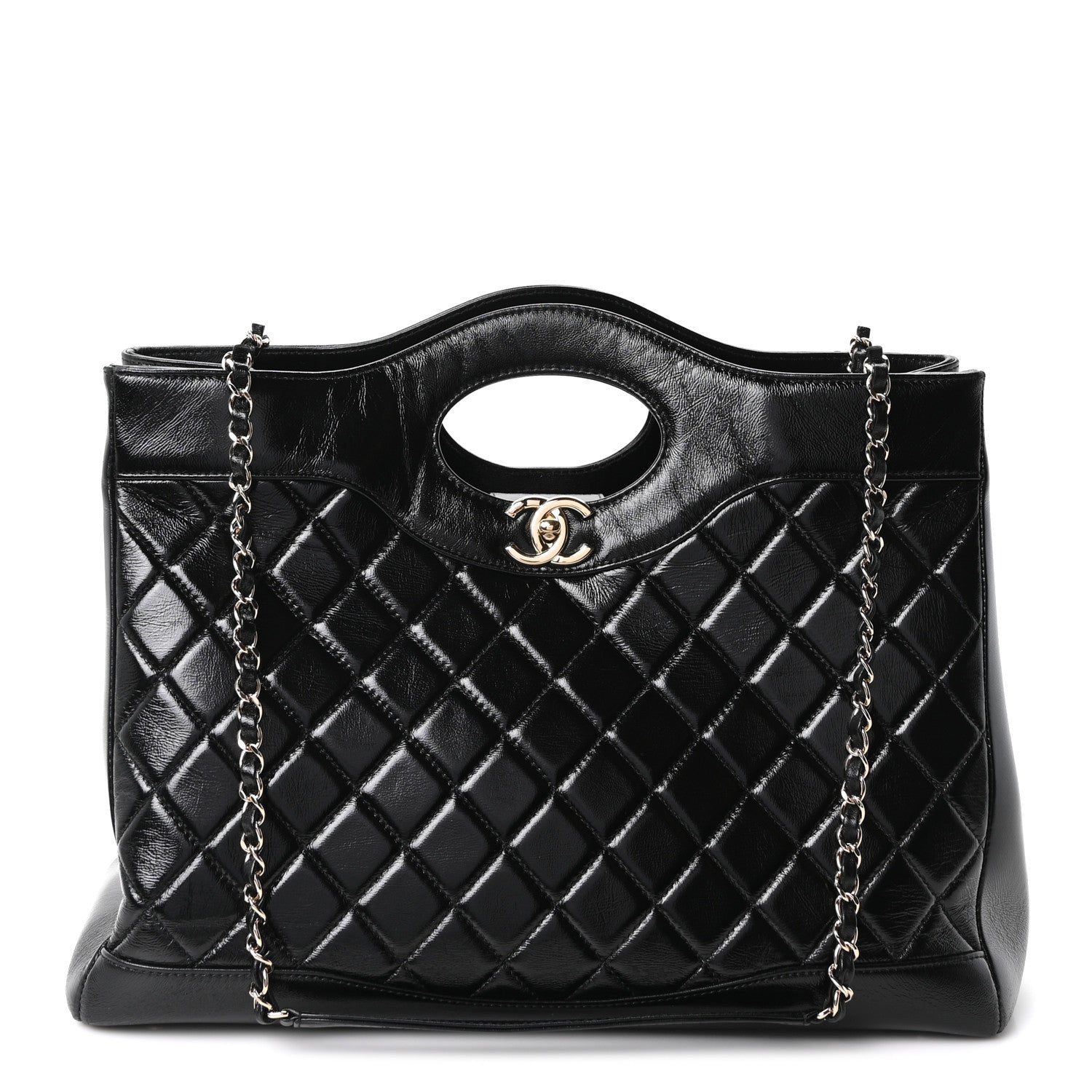 Chanel Shiny Aged Calfskin Quilted Large 31 Shopping Bag Black 1 of 10