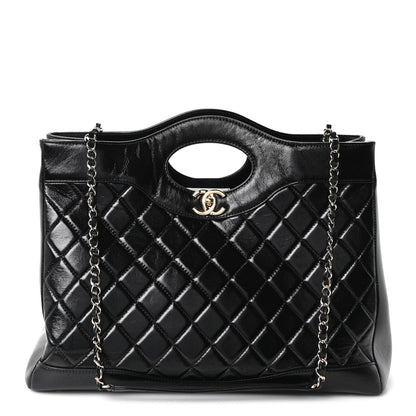 Chanel Shiny Aged Calfskin Quilted Large 31 Shopping Bag Black 1 of 10