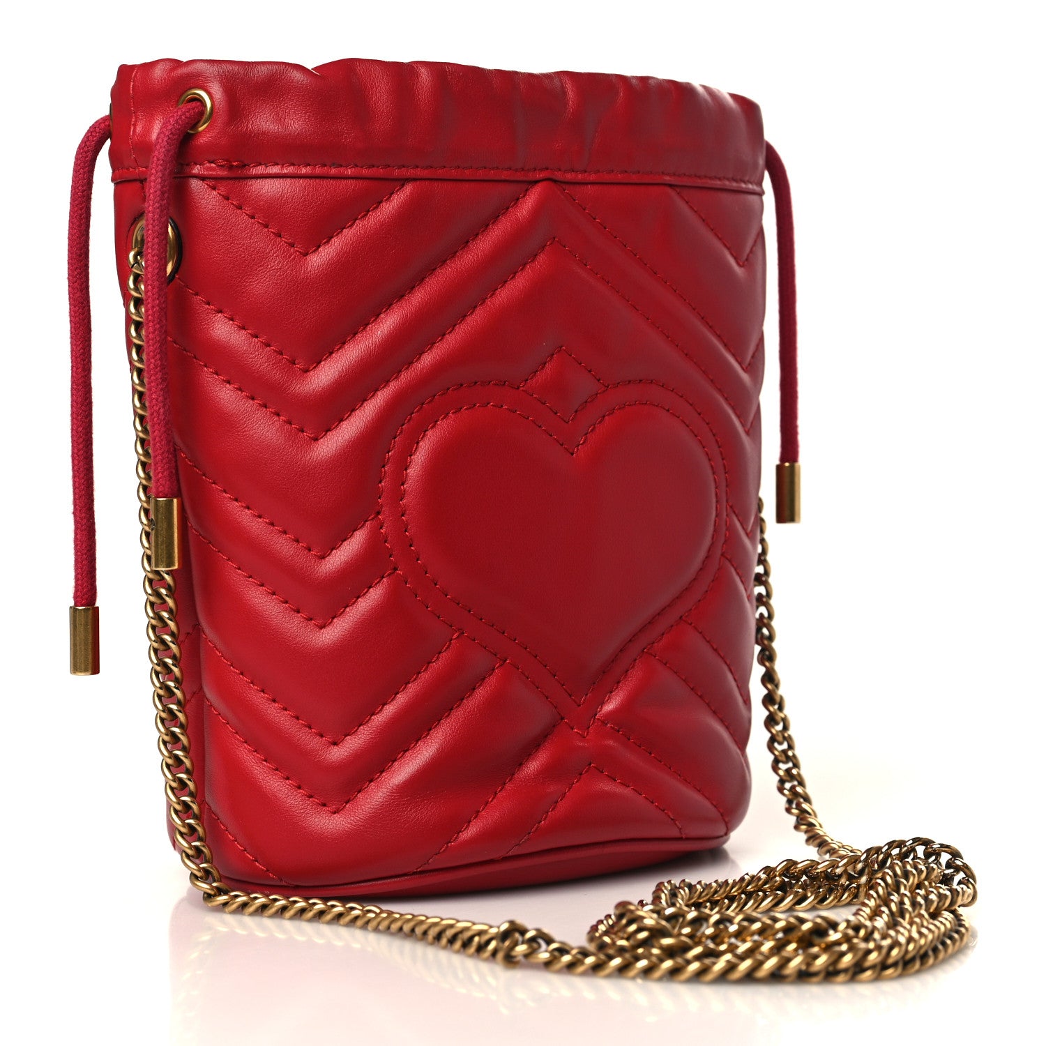 Gucci Calfskin Matelasse Mini GG Marmont 2.0 Bucket Bag Hibiscus Red 3 of 9