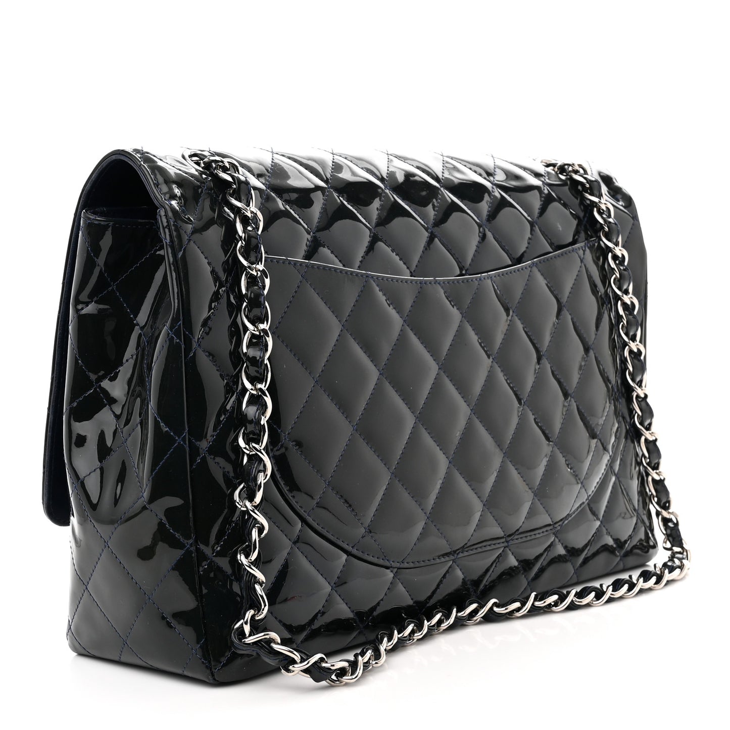 Patent Quilted Maxi Single Flap Blue