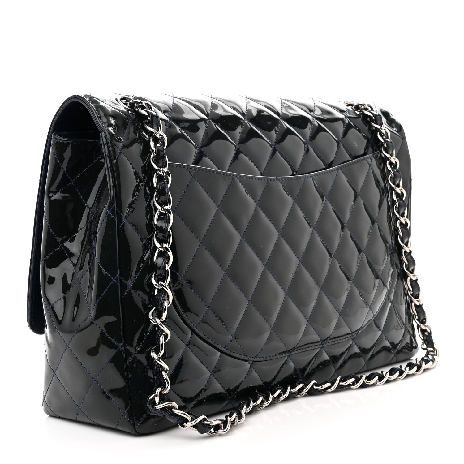 Chanel Patent Quilted Maxi Single Flap Blue 3 of 14