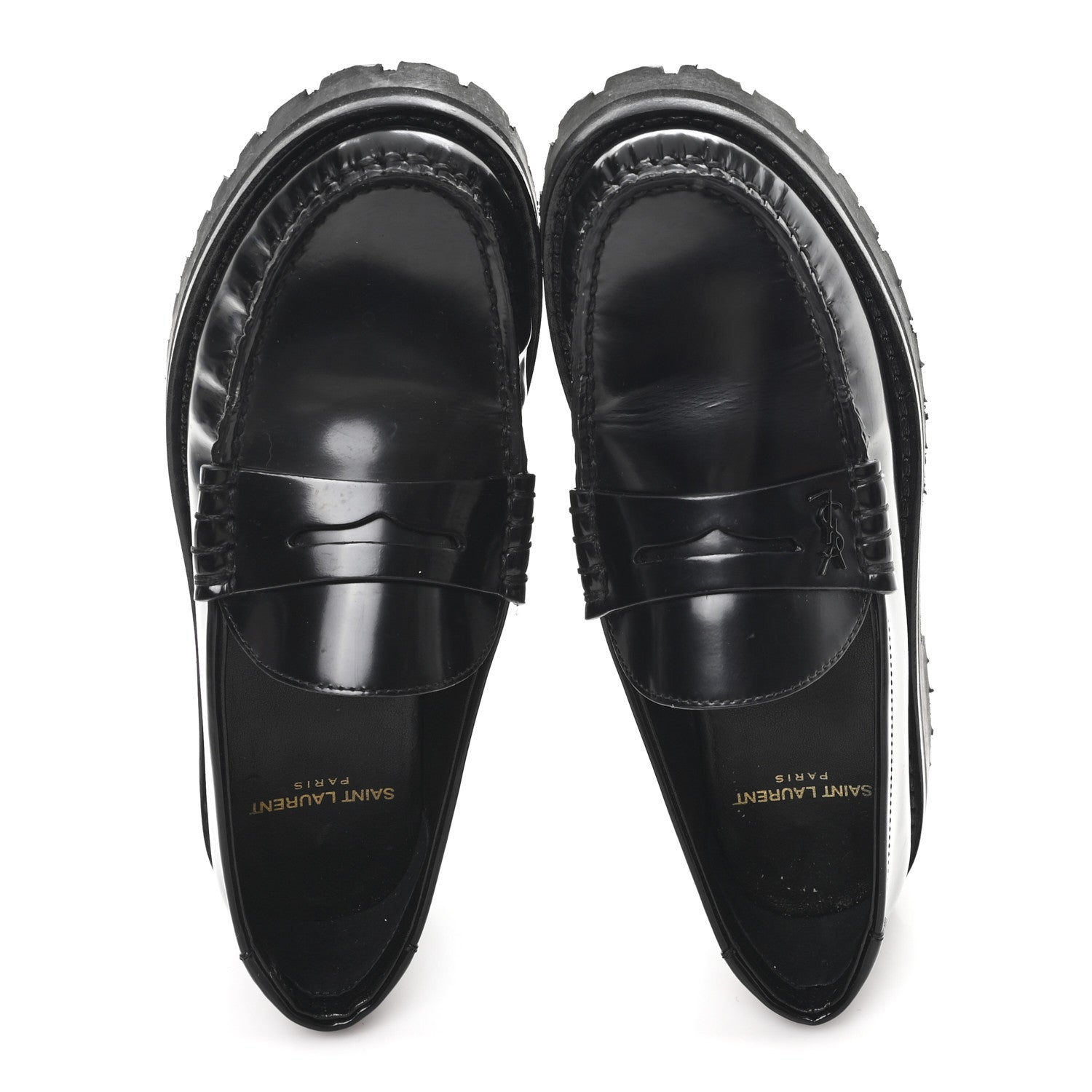 Saint Laurent Glazed Calfskin Le Loafer 15 Penny Slippers 36.5 Black 2 of 10