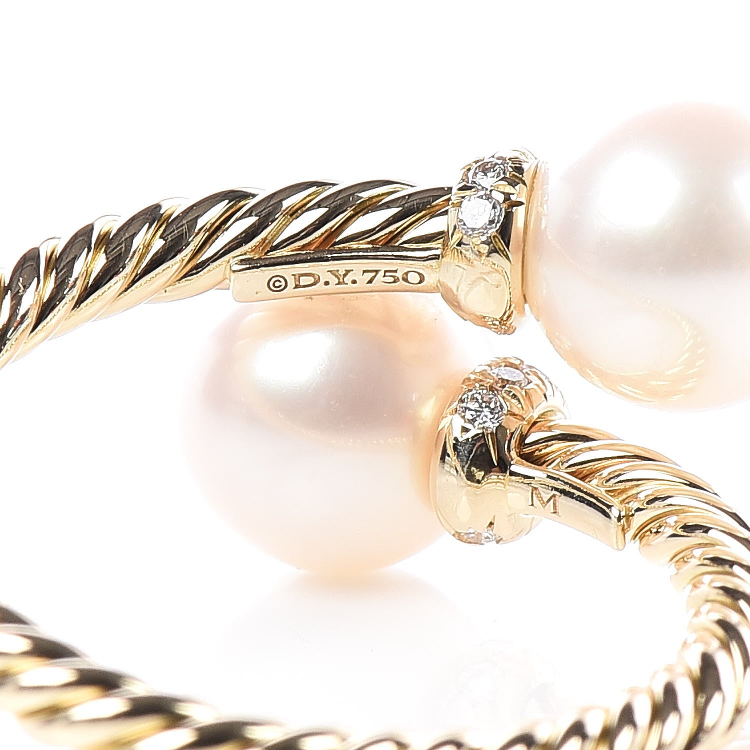 David Yurman 18K Yellow Gold Pearl Diamond Solari Bypass Ring 5 4 of 5