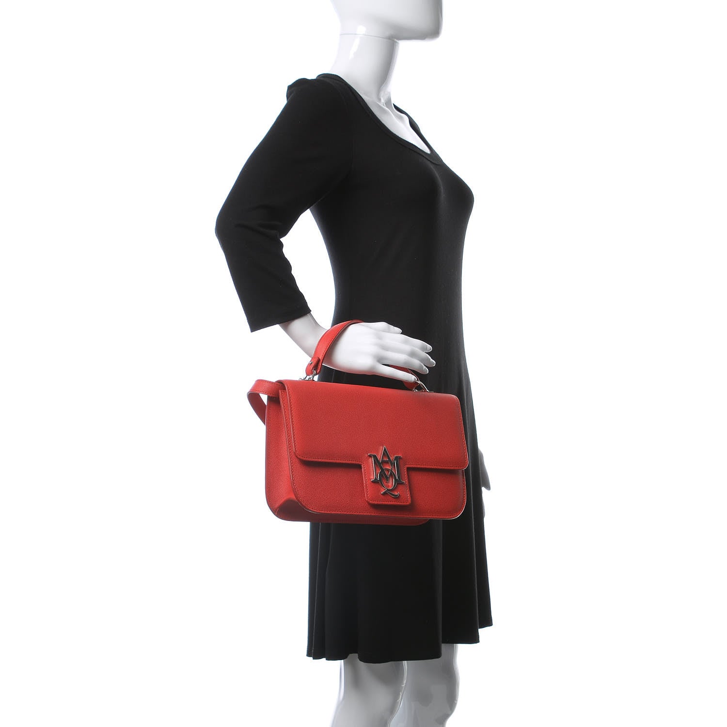 Alexander McQueen Grained Calfskin Large Insignia Satchel Red 3 of 10