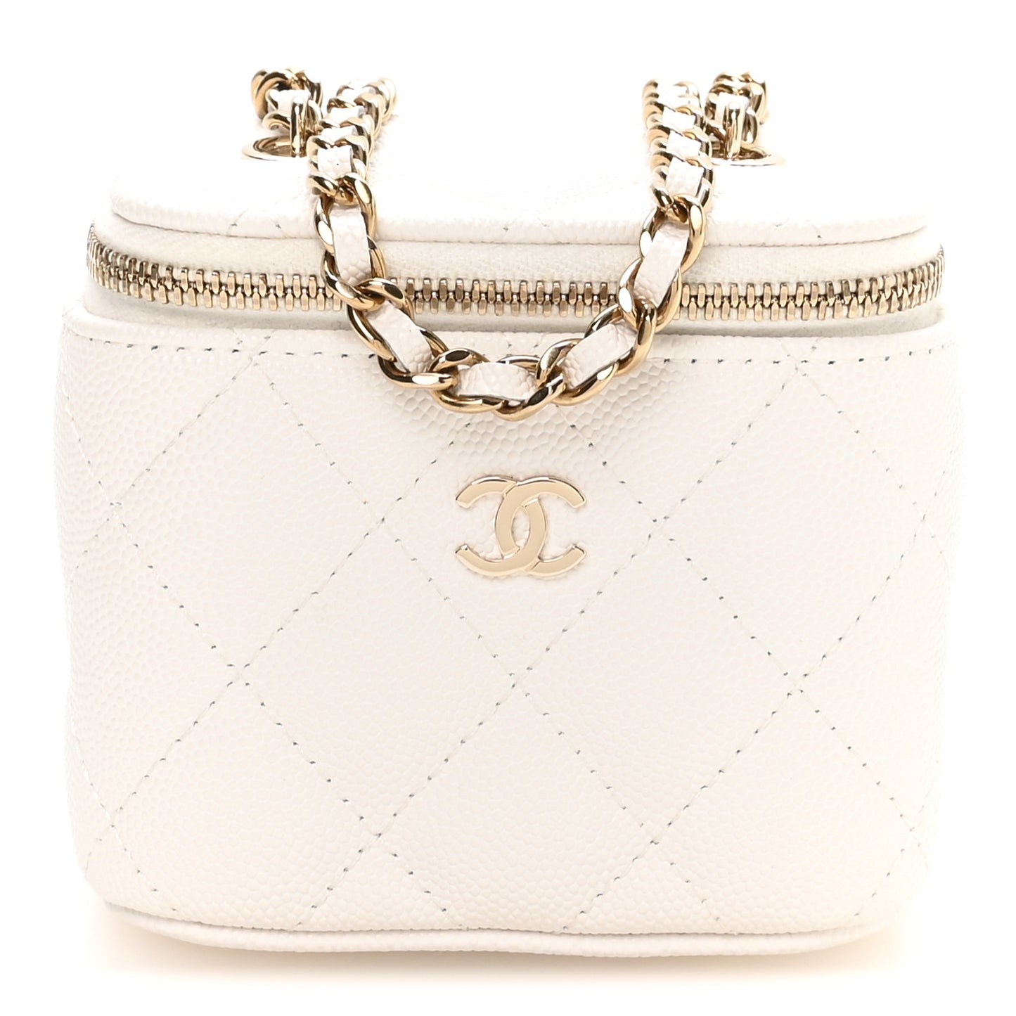 Caviar Quilted Mini Vanity Case With Chain White