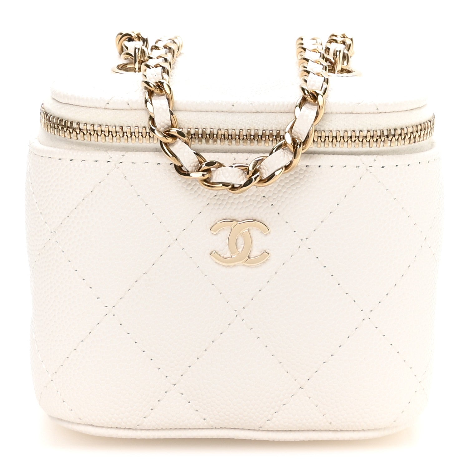 Chanel Caviar Quilted Mini Vanity Case With Chain White 1 of 11