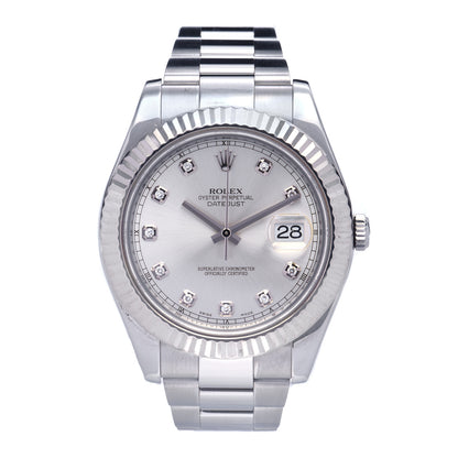 Rolex Stainless Steel 18K White Gold Diamond 41mm Oyster Perpetual Datejust Watch Silver 116334 1 of 5