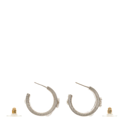 Chanel Metal Crystal CC Hoop Earrings Silver 3 of 5