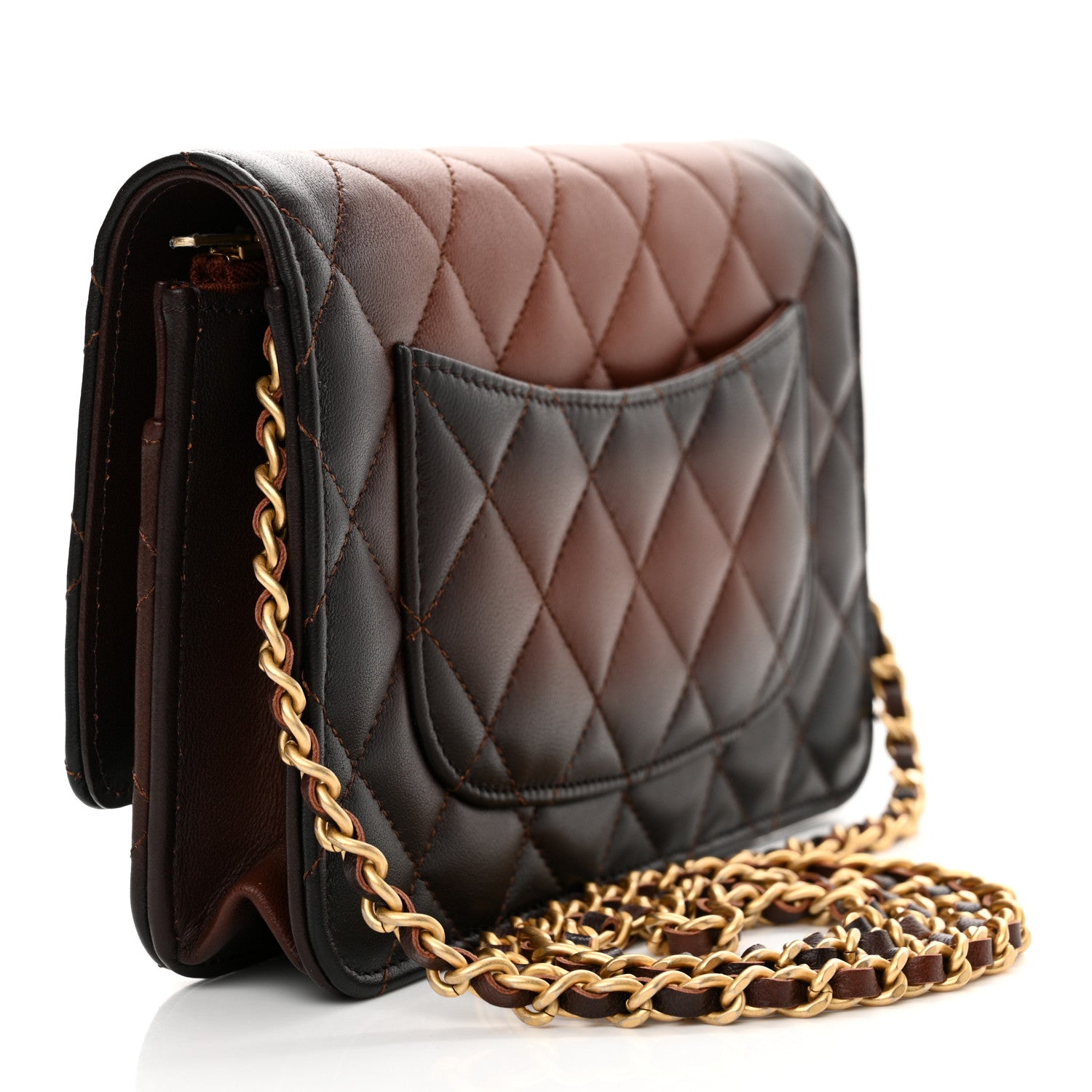 Chanel Gradient Lambskin Quilted Wallet On Chain WOC Brown 3 of 12