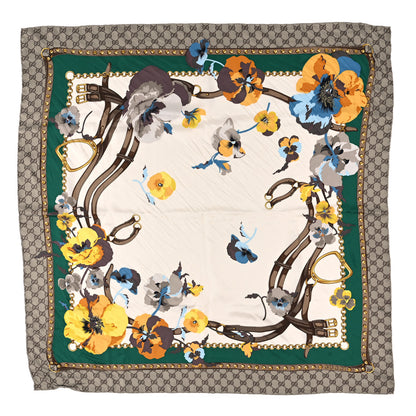 Gucci Silk Twill GG Monogram New Panshie Square Scarf Grass Green Yellow 1 of 4