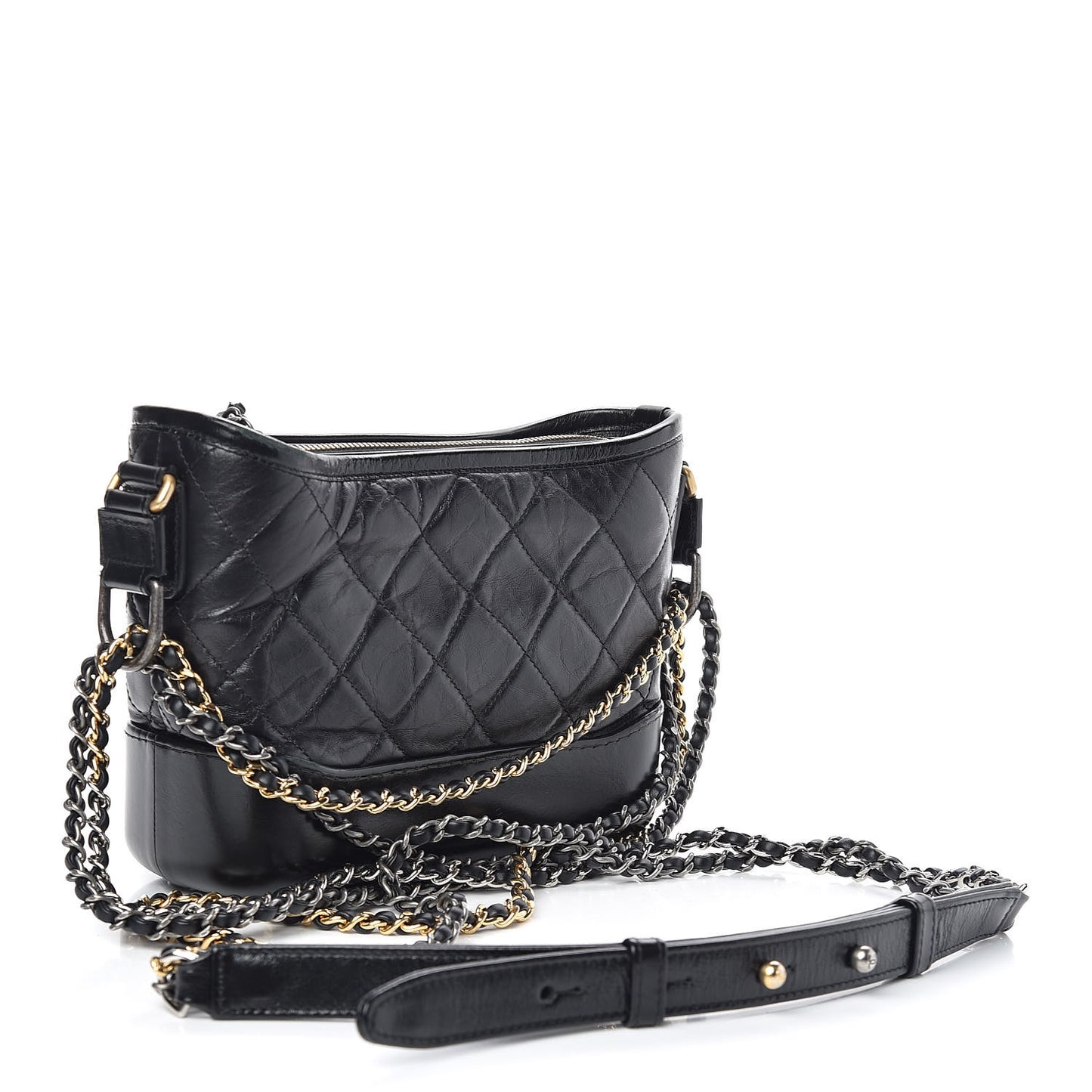 Aged Calfskin Quilted Small Gabrielle Hobo Black