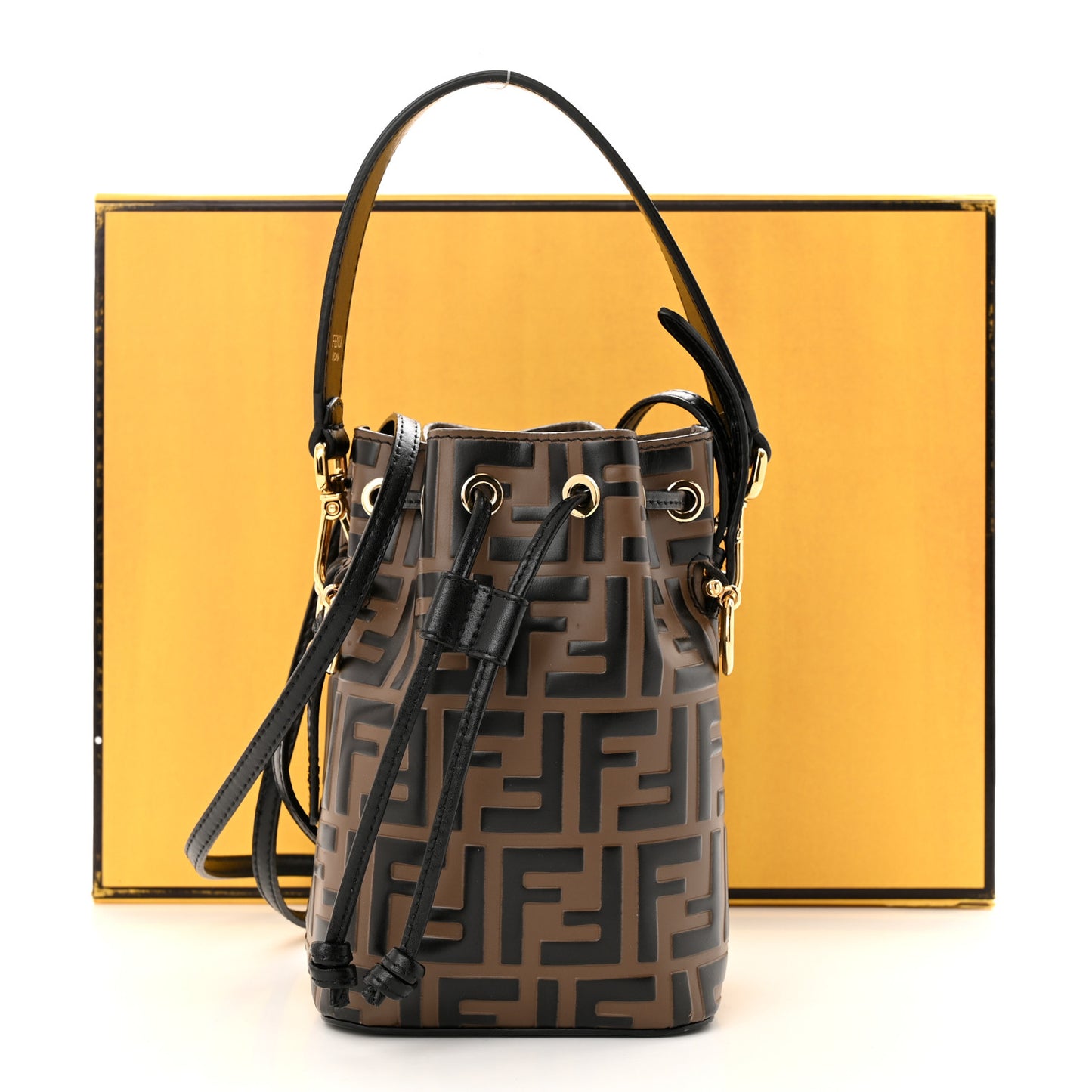 Vitello Liberty F is Fendi Bi-Color FF 1974 Embossed Mini Mon Tresor Bucket Bag Maya Black