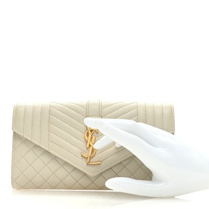 Saint Laurent Grain De Poudre Mixed Matelasse Triquilt Large Monogram Wallet Beige 2 of 8