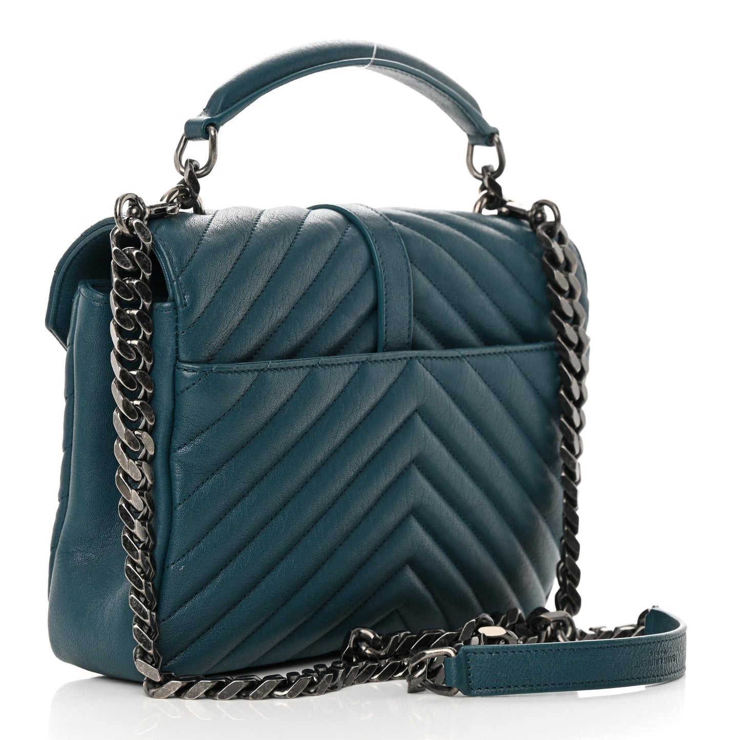 Sheepskin Matelasse Chevron Monogram Medium College Bag Petrol Green