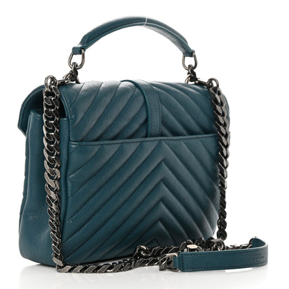 Saint Laurent Sheepskin Matelasse Chevron Monogram Medium College Bag Petrol Green 4 of 14