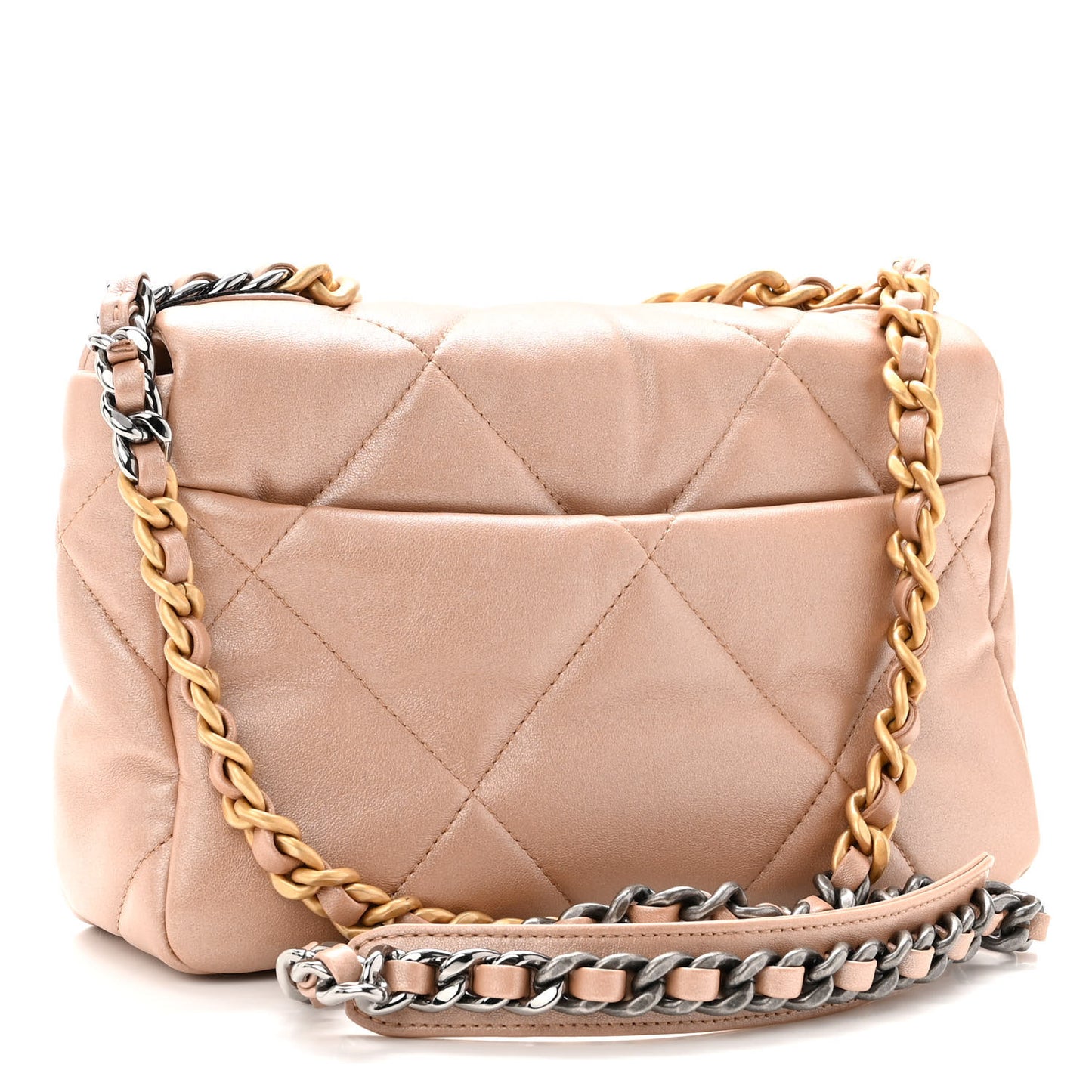 Shiny Lambskin Quilted Medium Chanel 19 Flap Beige