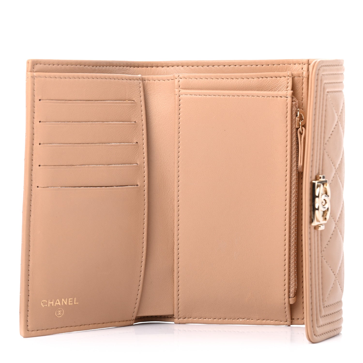 Chanel Lambskin Quilted Medium Boy Flap Wallet Beige 5 of 7