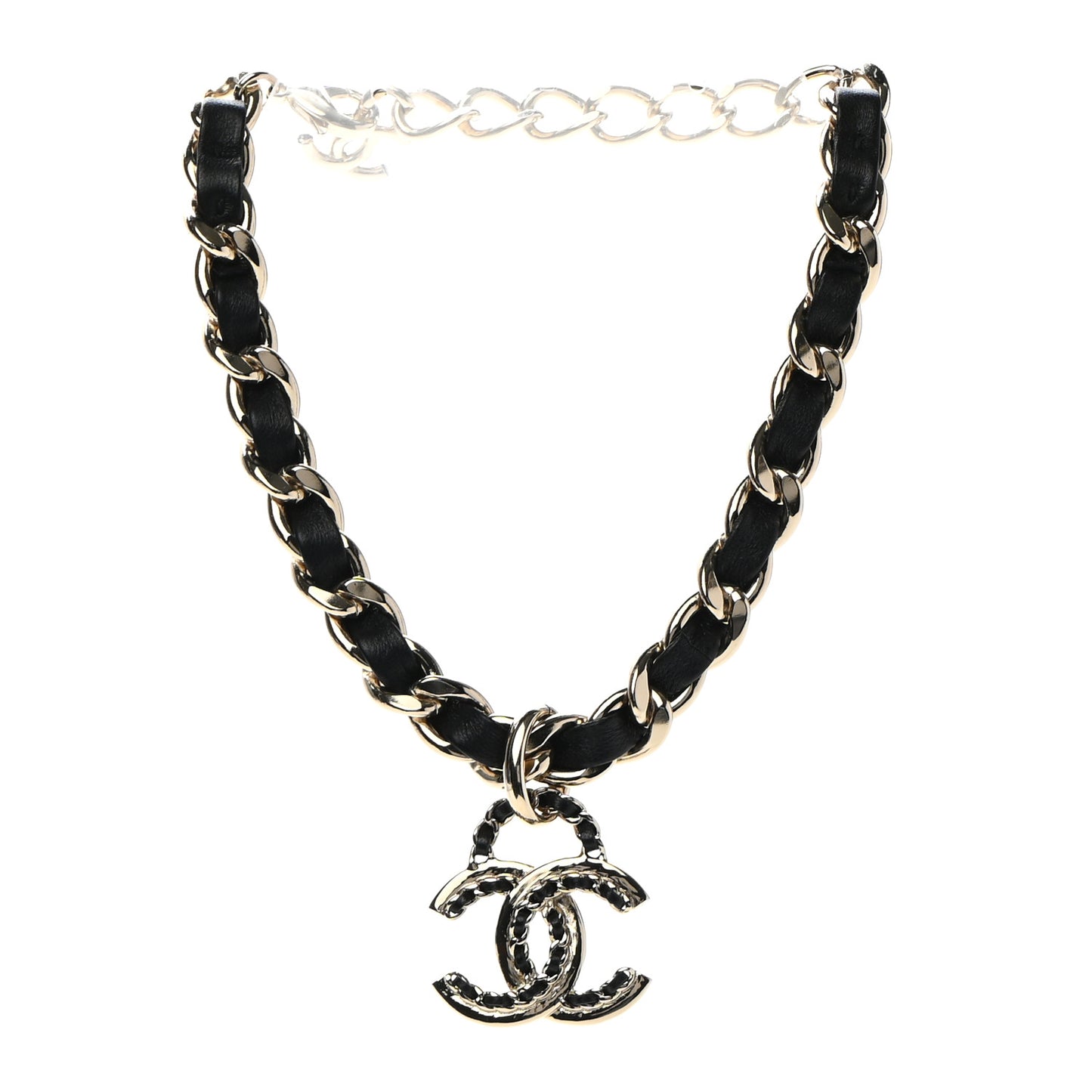 Metal Lambskin Chain CC Choker Necklace Black Gold