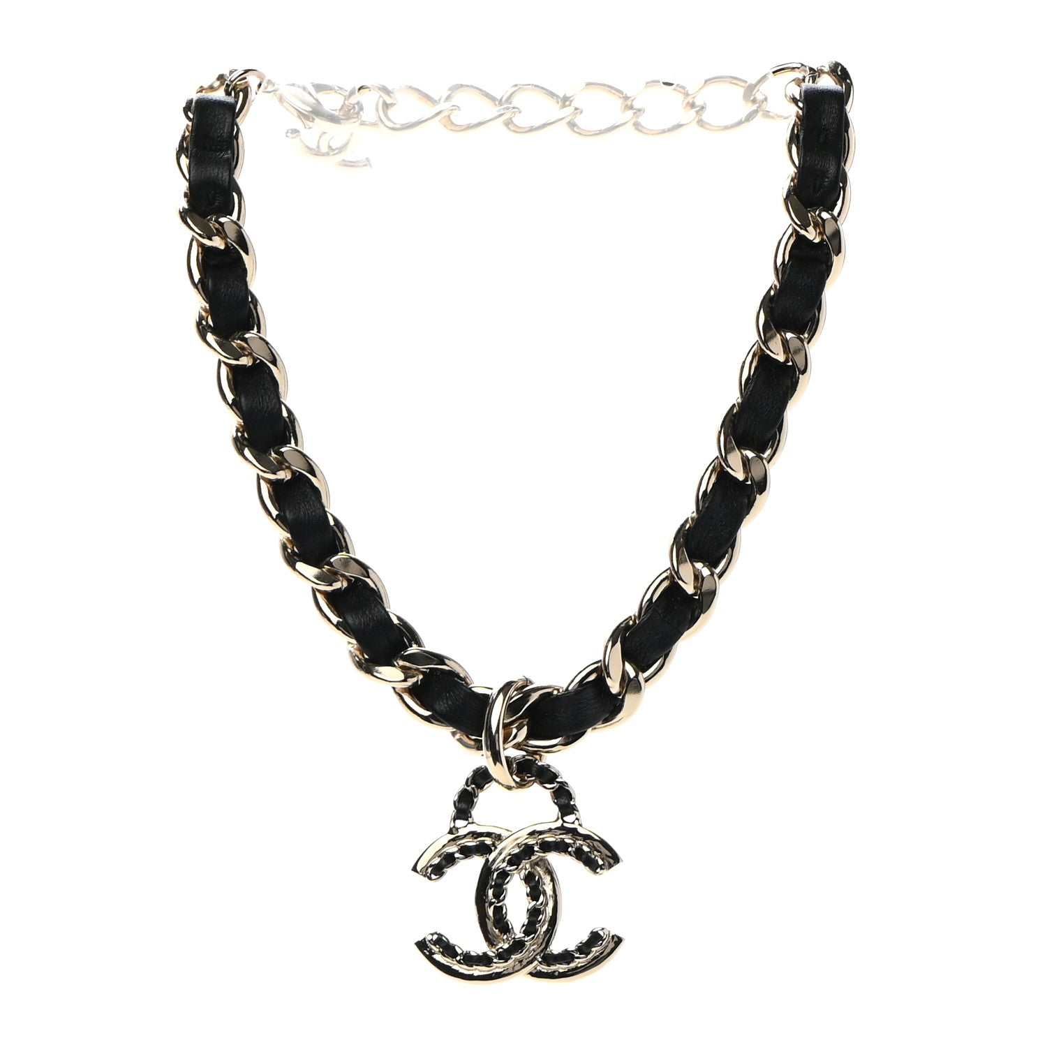 Chanel Metal Lambskin Chain CC Choker Necklace Black Gold 3 of 7