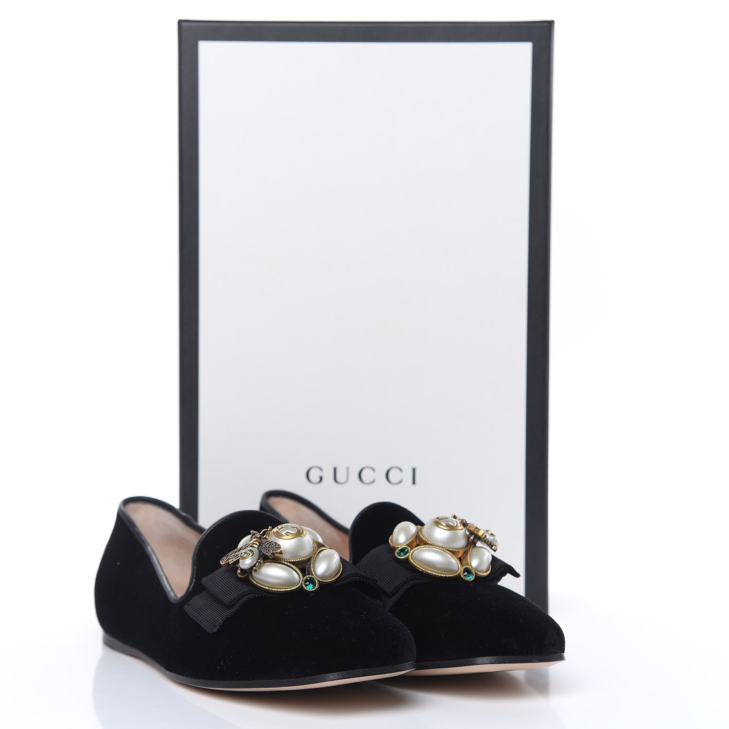Gucci Velvet Etoile Pearl Embellished Loafers 35.5 Black 10 of 10