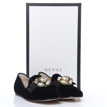 Gucci Velvet Etoile Pearl Embellished Loafers 35.5 Black 10 of 10