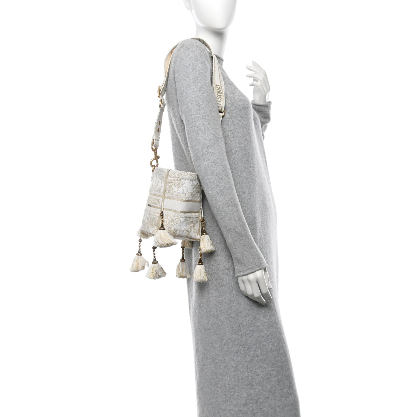 Canvas Embroidered Reve d'Infini Small D-Bubble Bucket Bag Gold