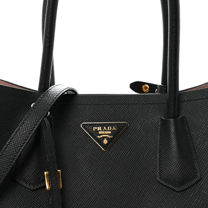 Prada Saffiano Cuir Large Double Bag Black Mughetto 7 of 9