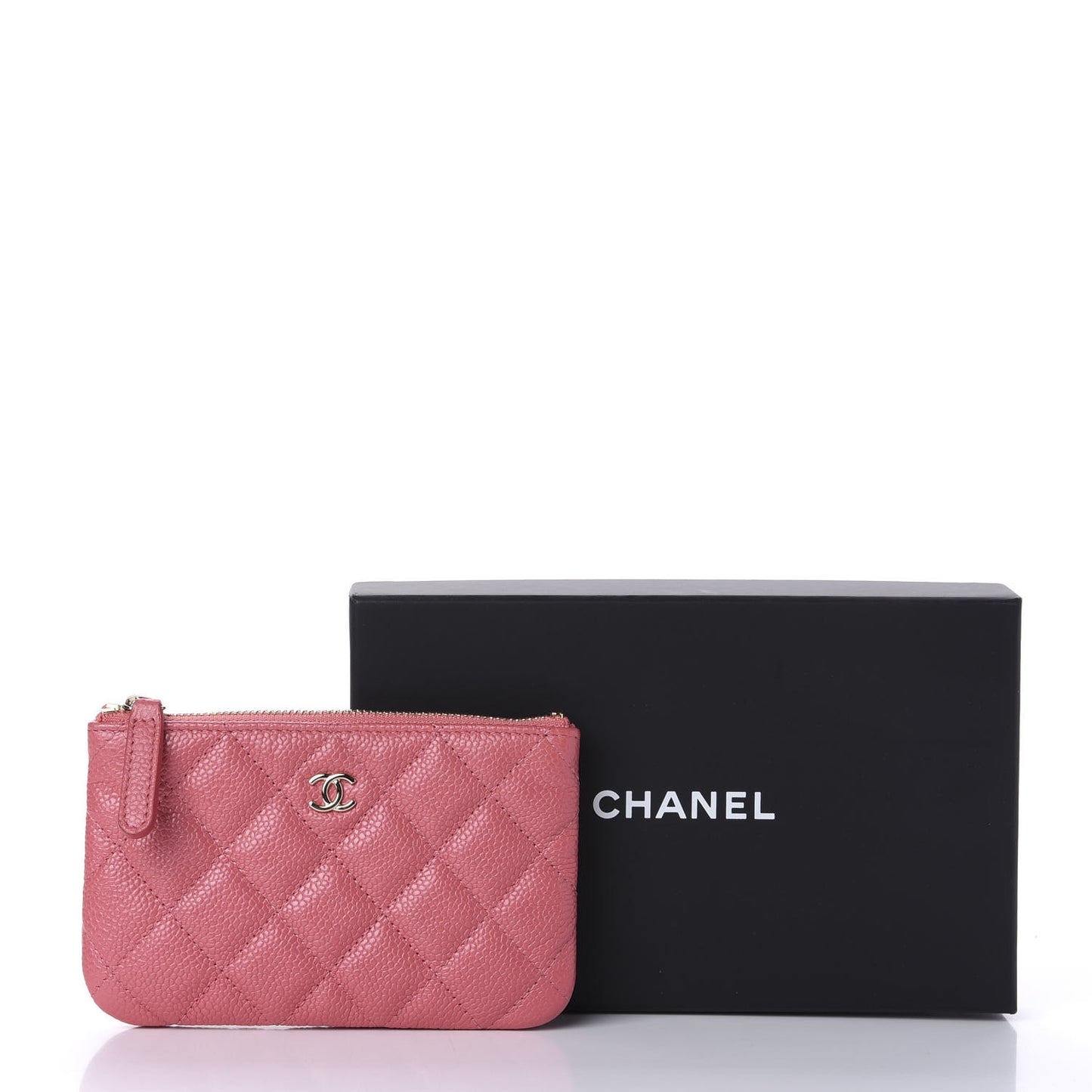 Iridescent Caviar Quilted Small Cosmetic Case Pink