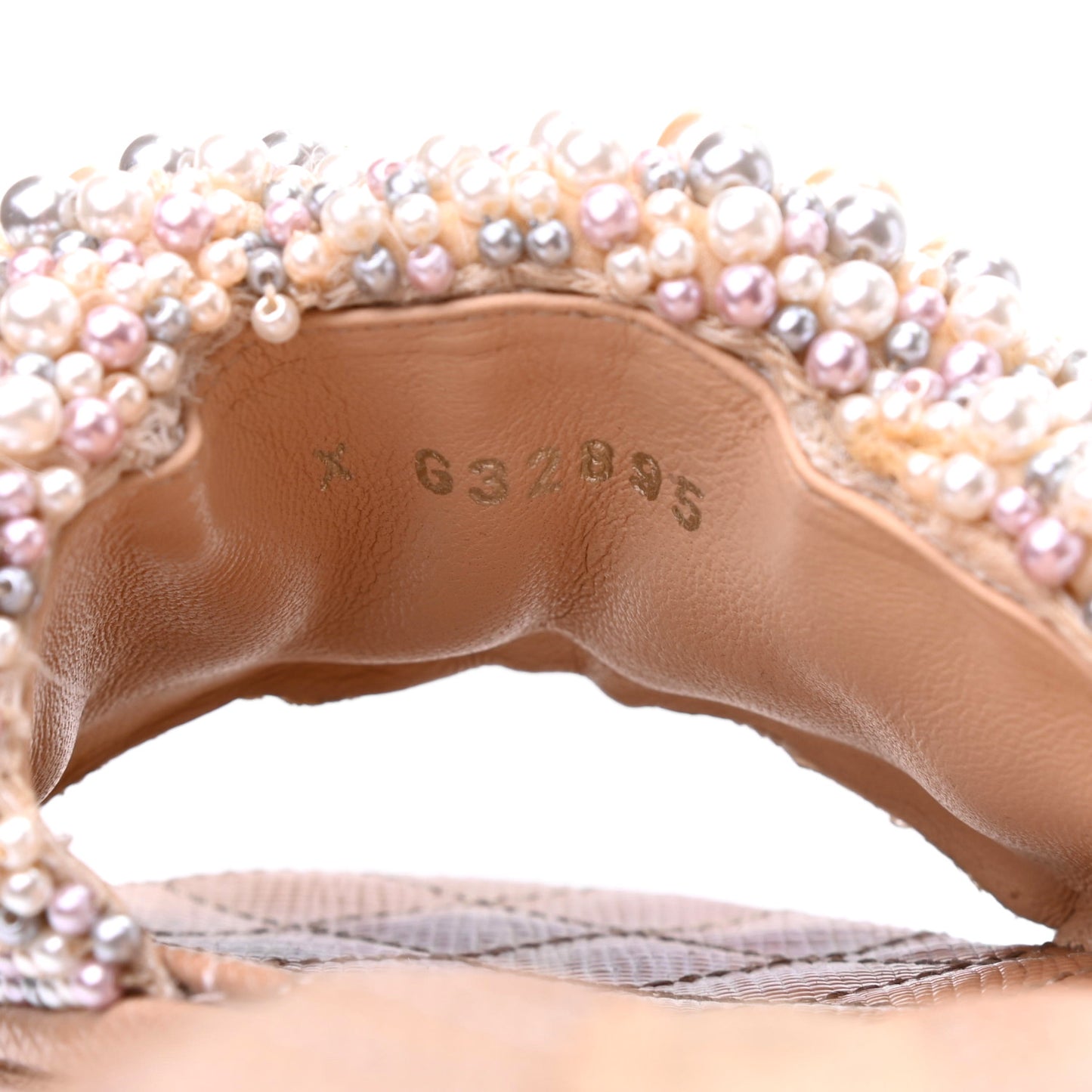 Fantasy Calfskin Pearl Cord CC Mules 38 Ivory