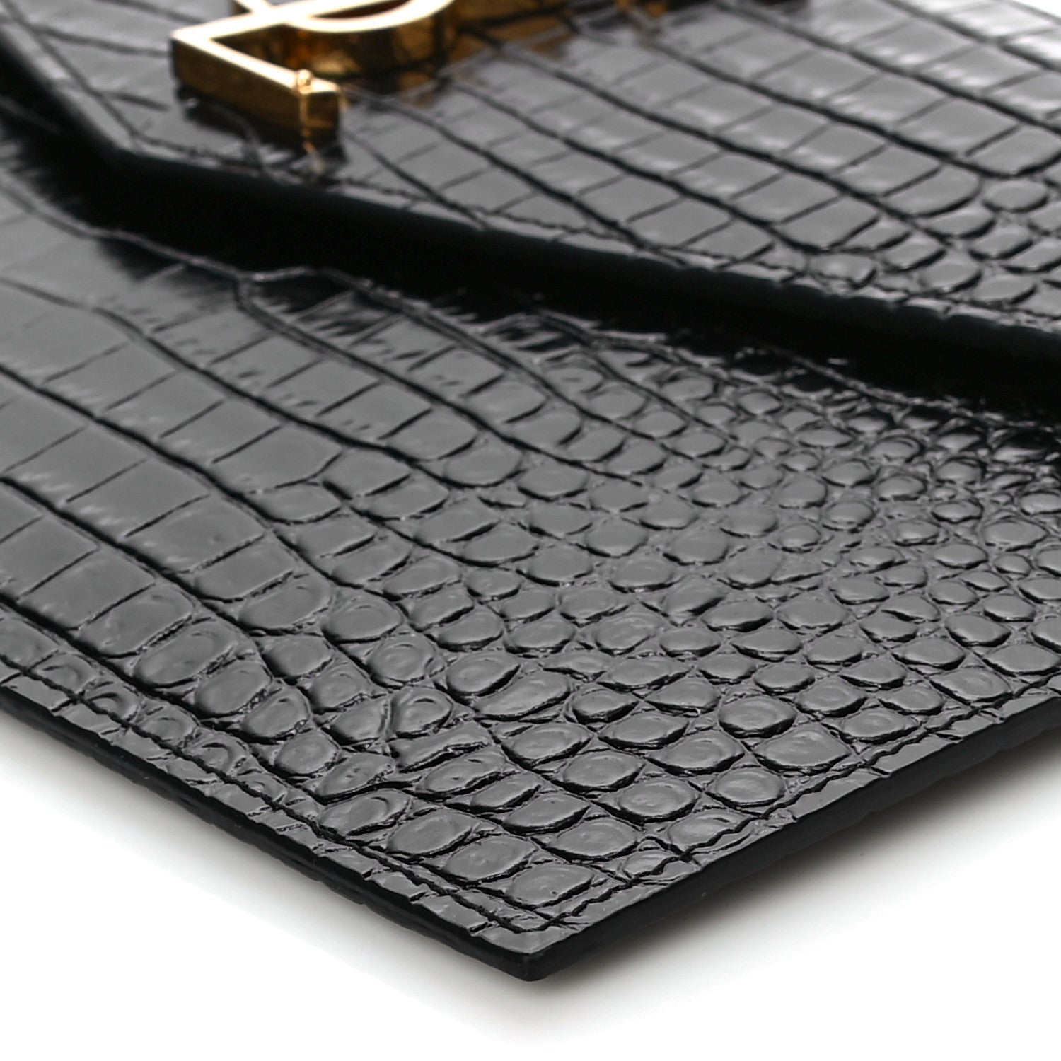 Saint Laurent Calfskin Crocodile Embossed Uptown Monogram Clutch Black 9 of 10