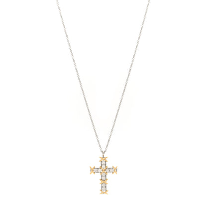 Tiffany Platinum 18K Yellow Gold Diamond Schlumberger Ten Stone Cross Pendant Necklace 1 of 4