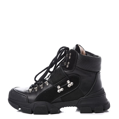 Gucci X SEGA Calfskin Suede Technical Canvas Womens Flashtrek High-Top Sneakers 40.5 Black 1 of 10