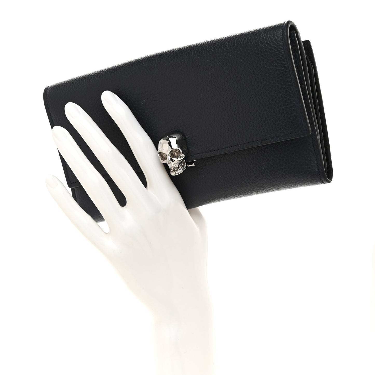 Calfskin Skull Continental Wallet Navy