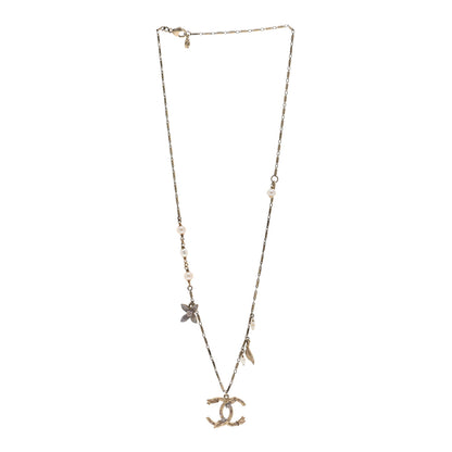 Chanel Crystal Pearl CC Camellia Flower Necklace Gold 3 of 5