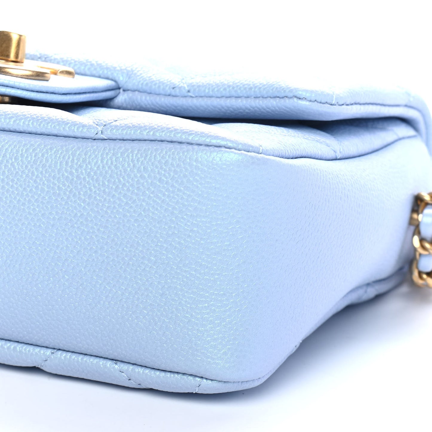 Iridescent Caviar Quilted Mini My Perfect Flap Light Blue