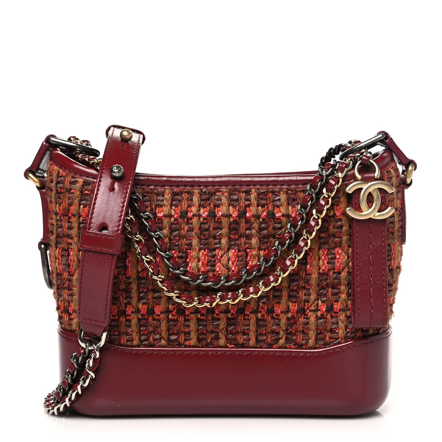 Tweed Calfskin Small Gabrielle Hobo Burgundy