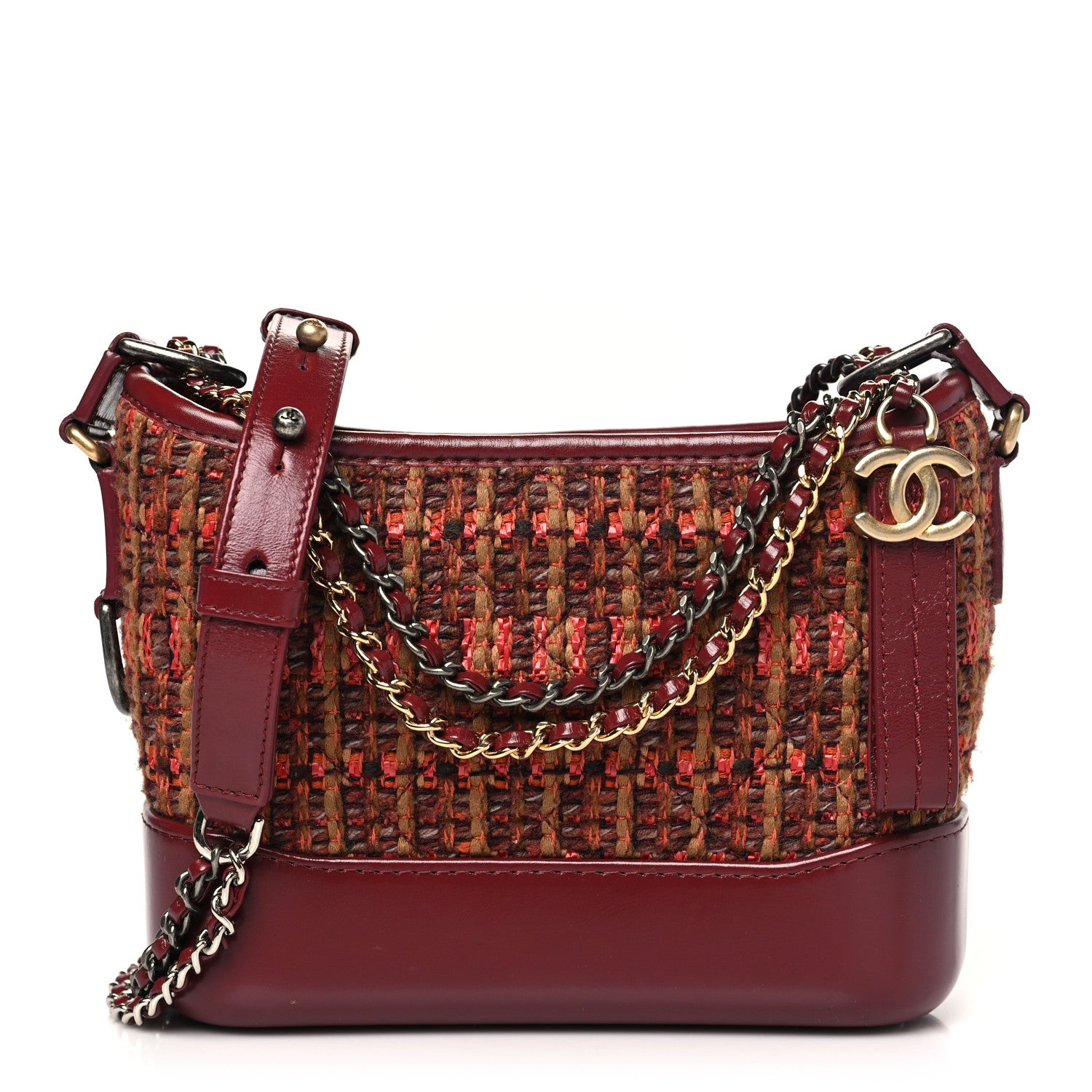 Chanel Tweed Calfskin Small Gabrielle Hobo Burgundy 1 of 10