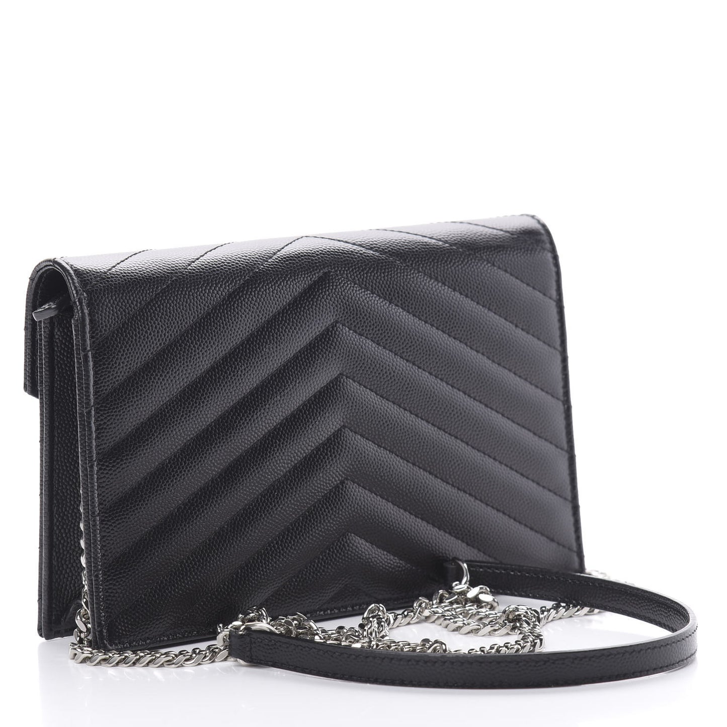Grain De Poudre Matelasse Chevron Monogram Envelope Chain Wallet Black