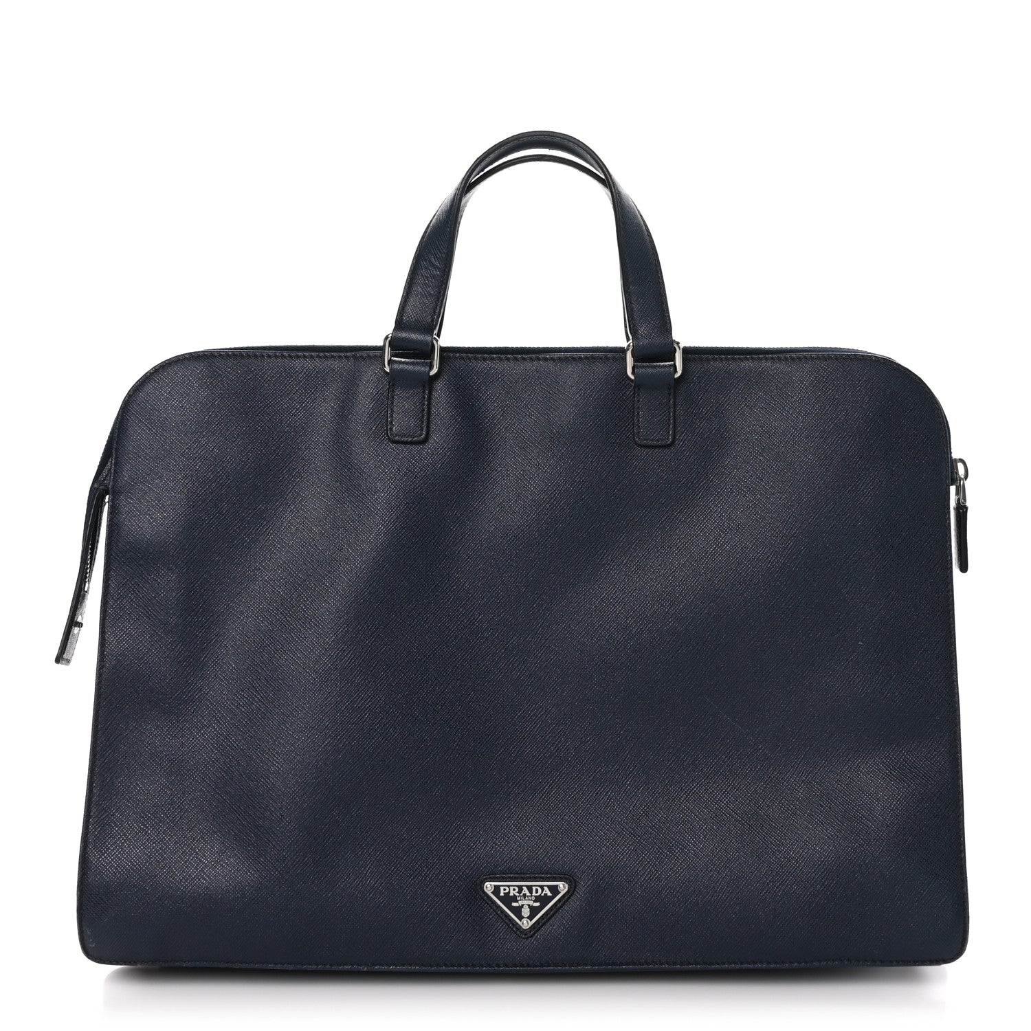 Prada Saffiano Cuir Travel Front Zip Pocket Briefcase Baltico 1 of 10