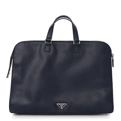 Prada Saffiano Cuir Travel Front Zip Pocket Briefcase Baltico 1 of 10