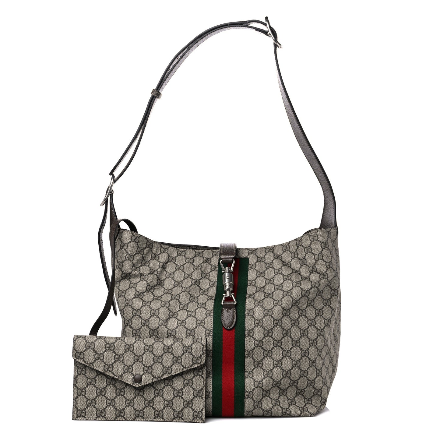 GG Supreme Monogram Calfskin Web Small Jackie 1961 Shoulder Bag Beige Brown Sugar