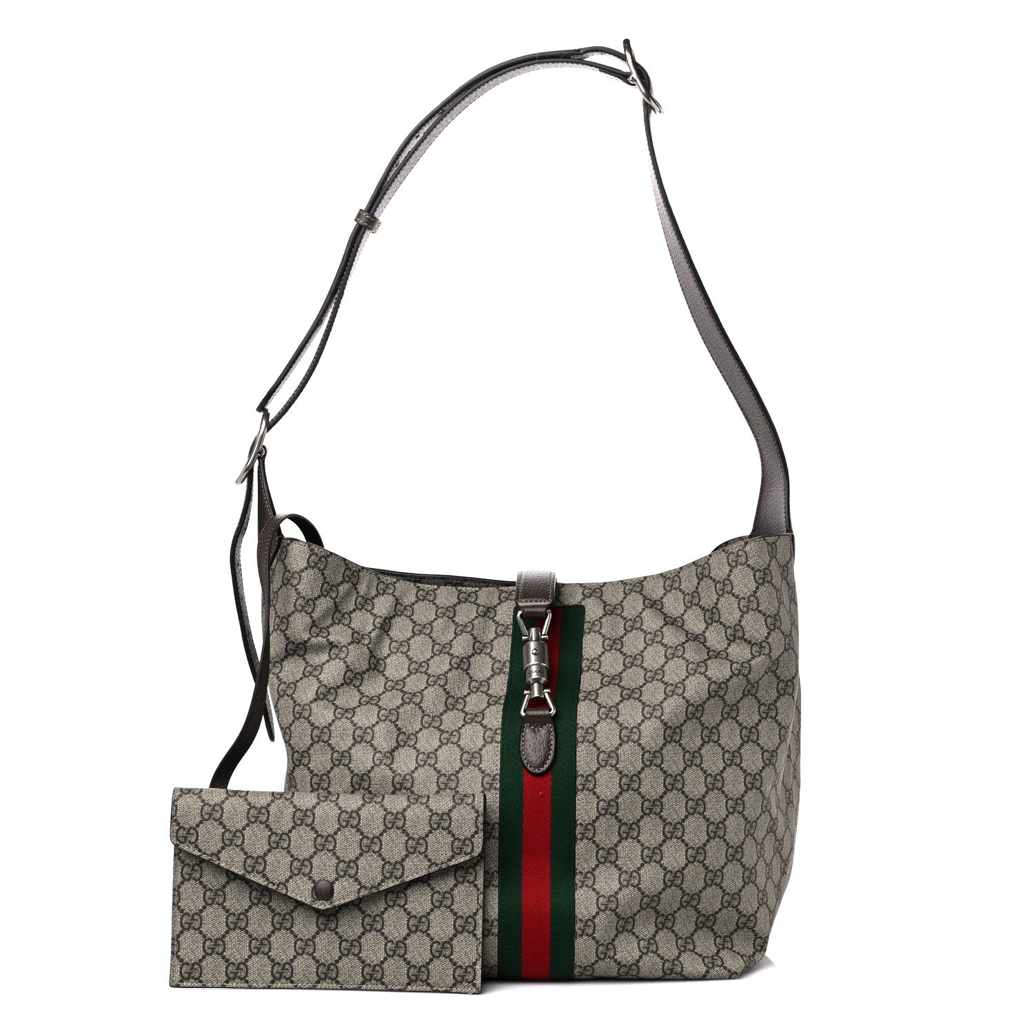 Gucci GG Supreme Monogram Calfskin Web Small Jackie 1961 Shoulder Bag Beige Brown Sugar 1 of 13
