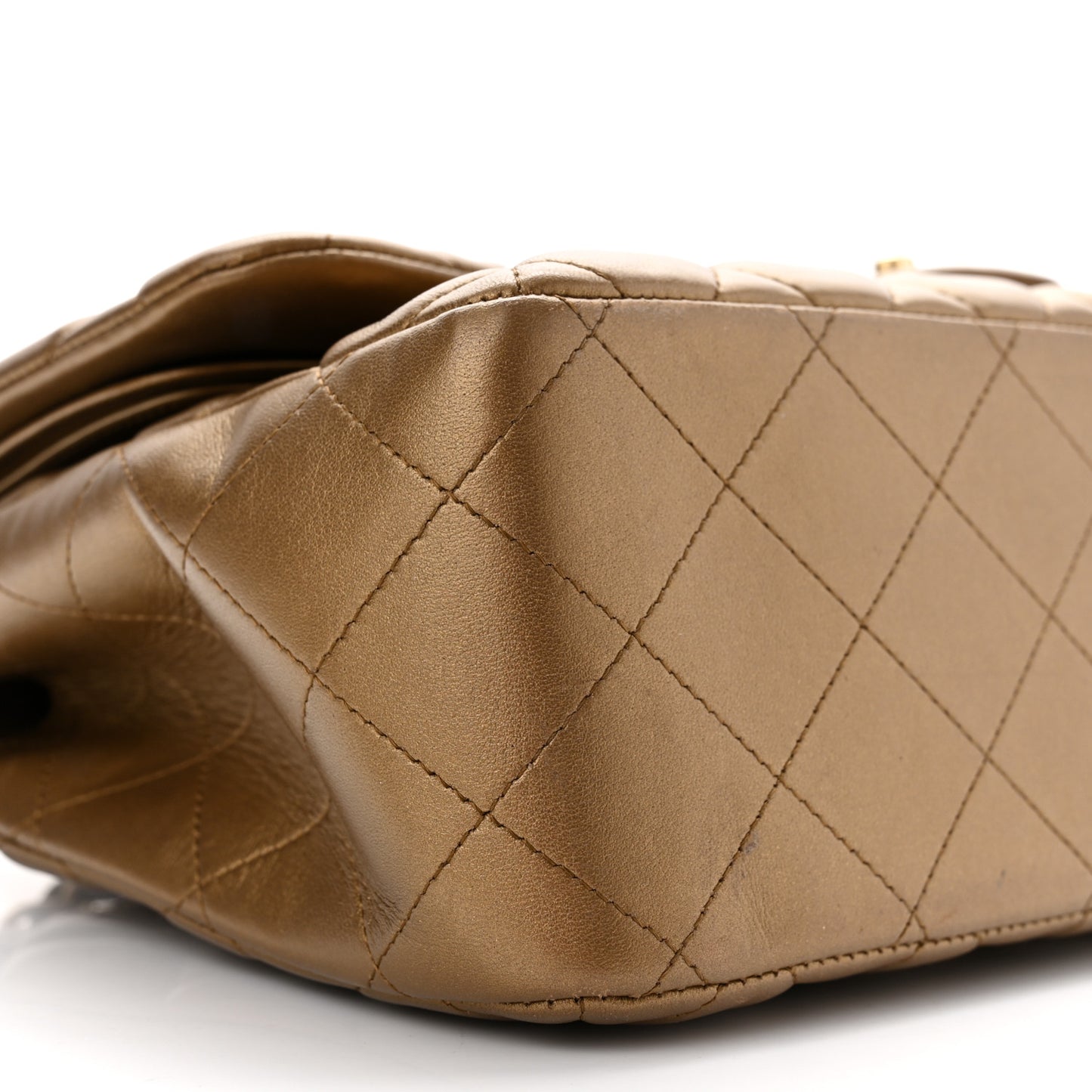 Metallic Lambskin Quilted Jumbo Double Flap Gold