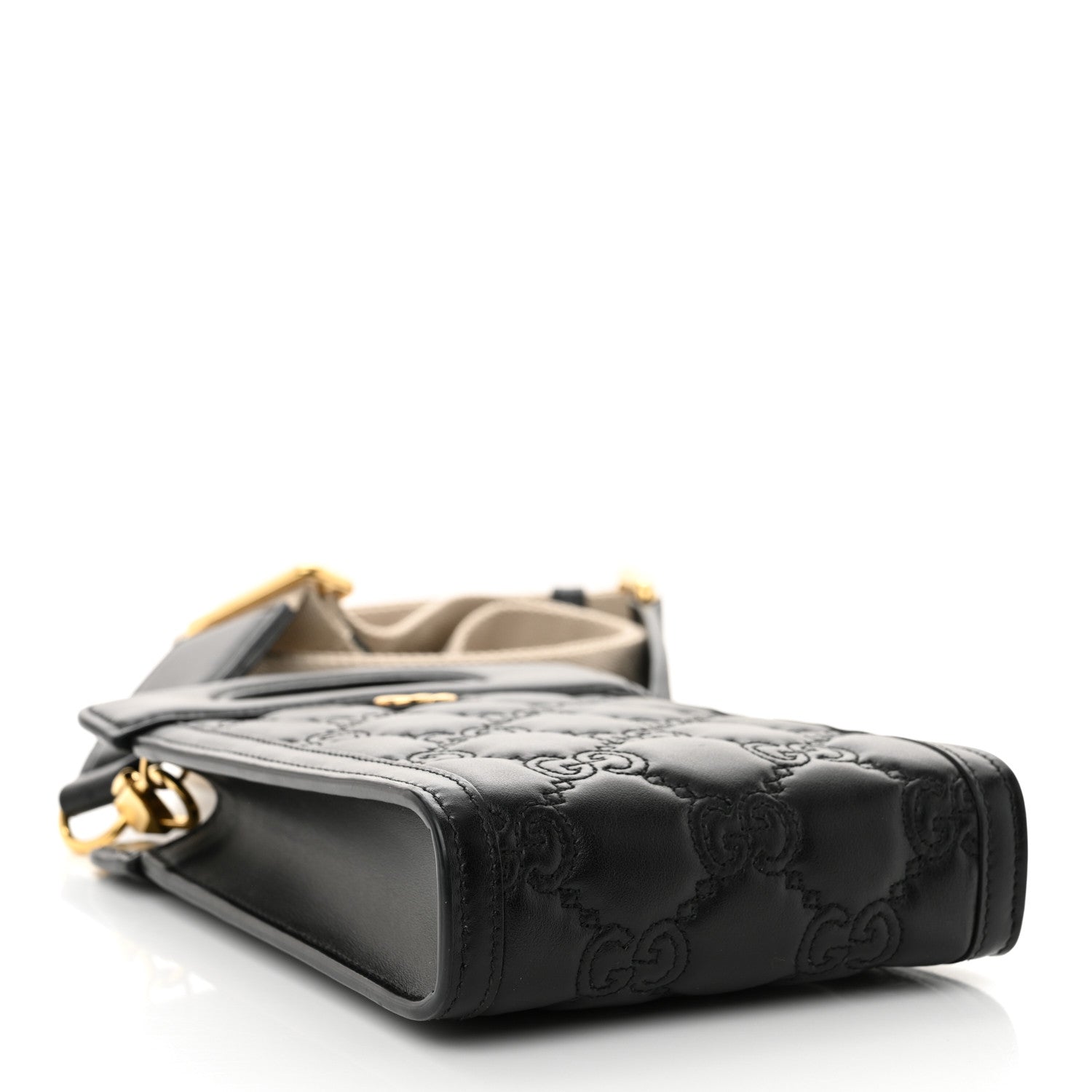 Gucci Calfskin GG Matelasse Mini Top Slip Handle Crossbody Bag Black Natural 4 of 13