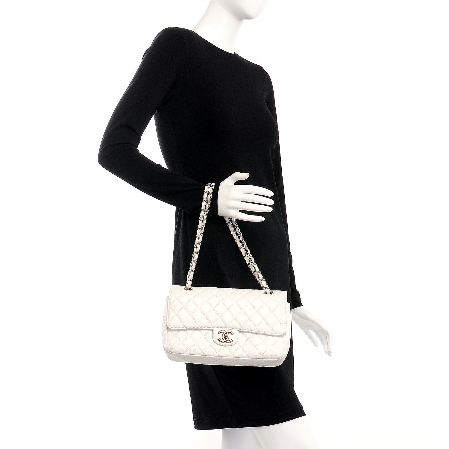 Chanel Washed Caviar Quilted Medium Double Flap White 2 of 11