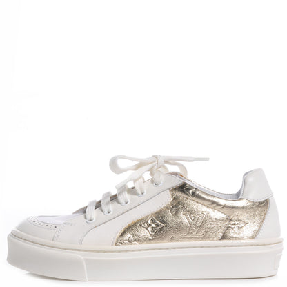 Louis Vuitton Calfskin Embossed Monogram Street Children Kid's Sneakers 30 US 12.5 Gold White 1 of 8