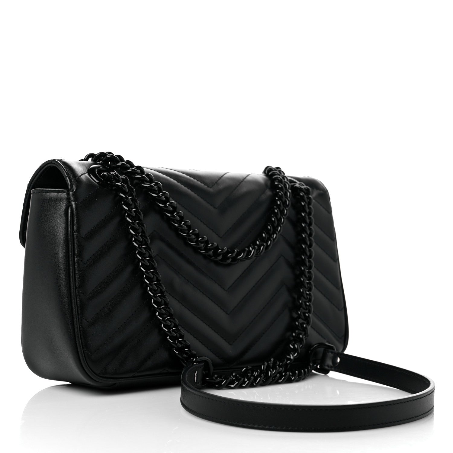 Gucci Calfskin Matelasse Monochrome Small GG Marmont Shoulder Bag Black 2 of 7