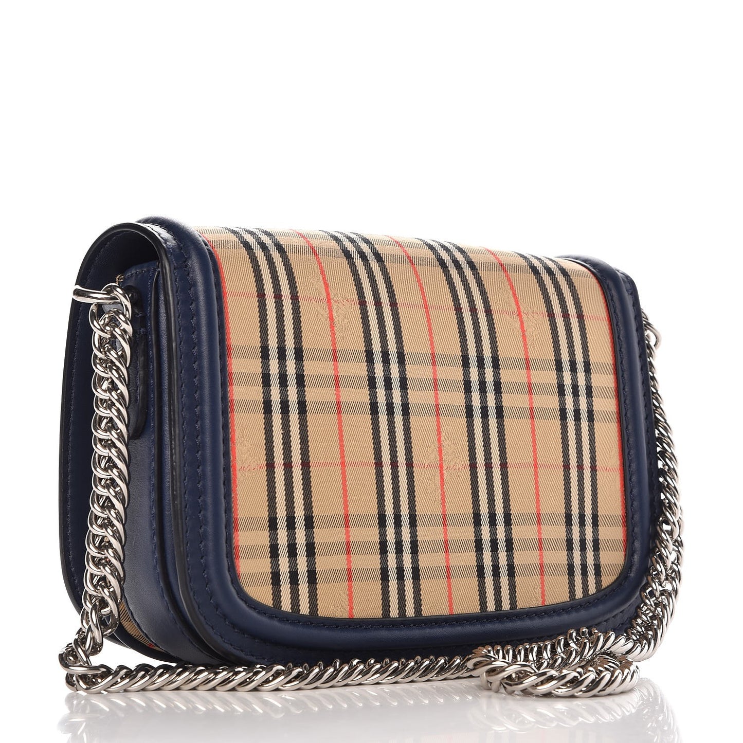 Smooth Calfskin 1983 Knight Check Grommet Chain Shoulder Bag Ink Blue