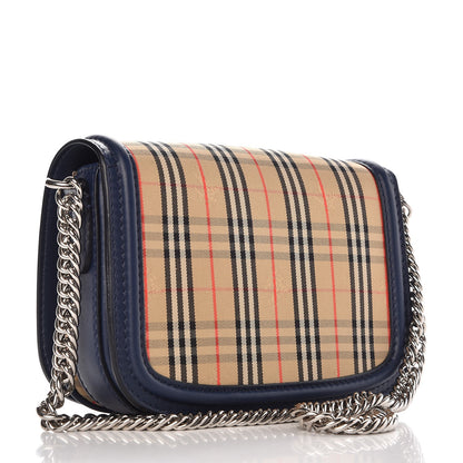 Burberry Smooth Calfskin 1983 Knight Check Grommet Chain Shoulder Bag Ink Blue 3 of 7