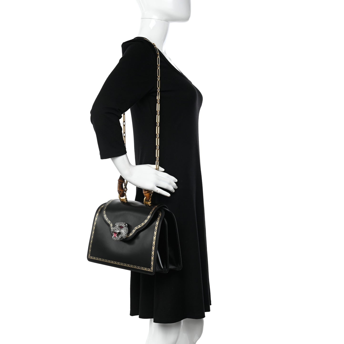 Calfskin Bamboo Medium Thiara Top Handle Bag Black